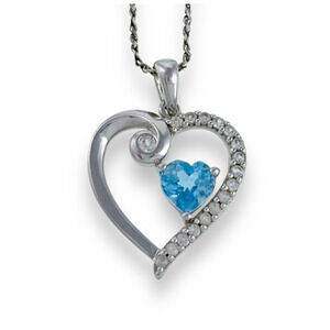 Blue White Topaz Open Heart Pendant ONLY | Vintage Sterling Silver 925